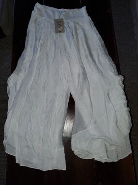 White Flowing Wide-Leg Gauze Pants